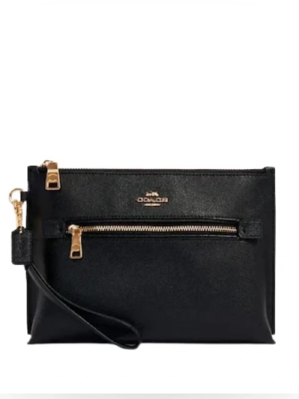 Coach Black Leather Wristlet with Gold Hardware